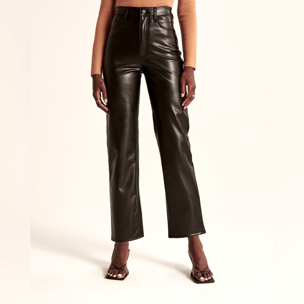 NWOT- ABERCROMBIE & FITCH Vegan Leather Ankle Straight Ultra High Rise Pant